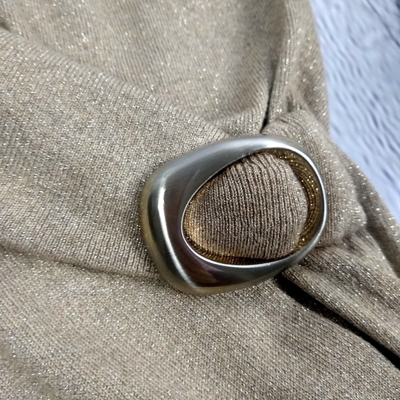 Cache Open Shoulder Gold Wrap Sweater M - Picture 6 of 8